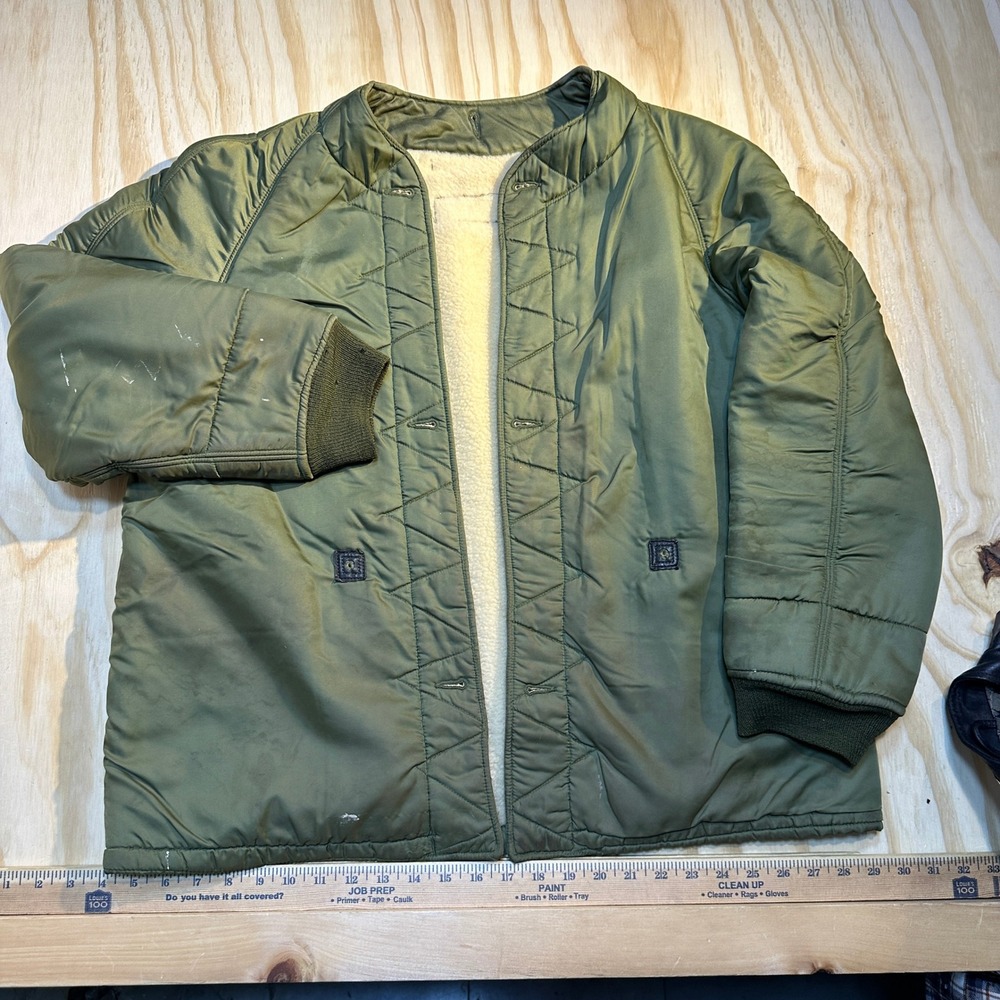 Vintage Military A-2 Deck Jacket Liner Olive Drab Faux Shearling Pile Large L